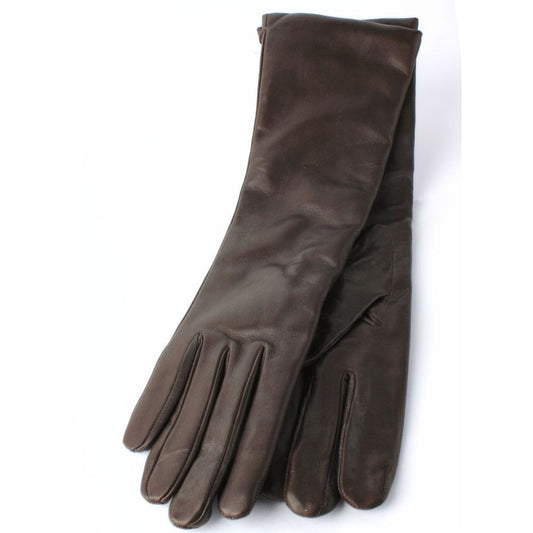 Gants longs femme 6” – Cuir Marron foncé Doublé cachemire