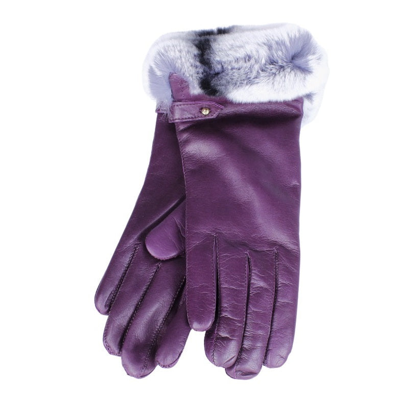 Sissi – Gants Femme Cachemire & Fourrure Rex – Aubergine
