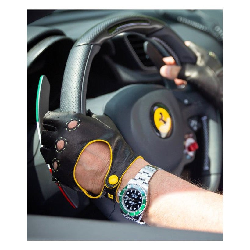 Michael – Gants de conduite en cuir Noir / Jaune