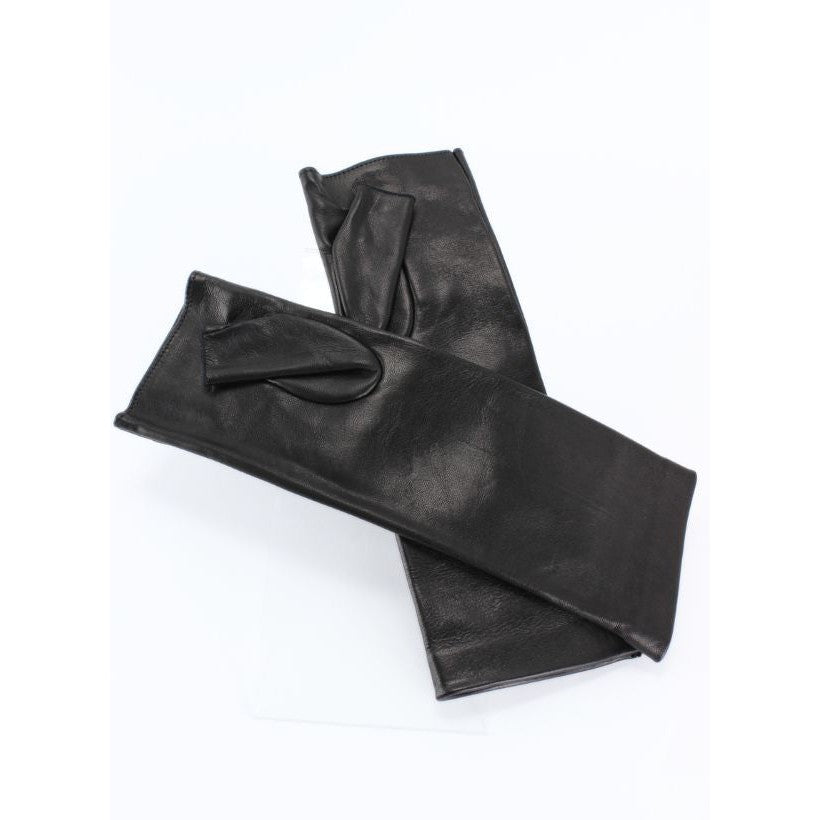 ⚫ POSH 6 – Gants Sans Doigts Extra-Longs en Cuir Noir