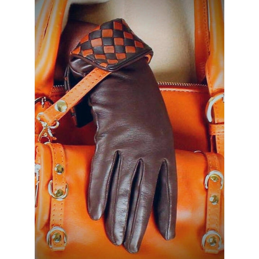 Intreccio 4” – Gants longs femme – Cuir doublé soie