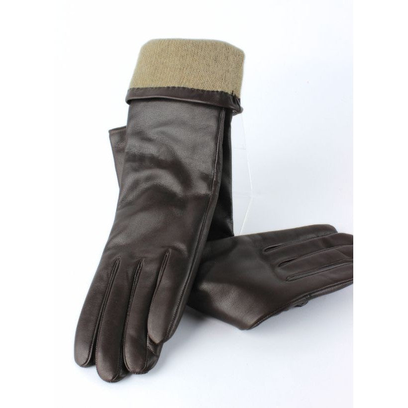 Gants longs femme 6” – Cuir Marron foncé Doublé cachemire