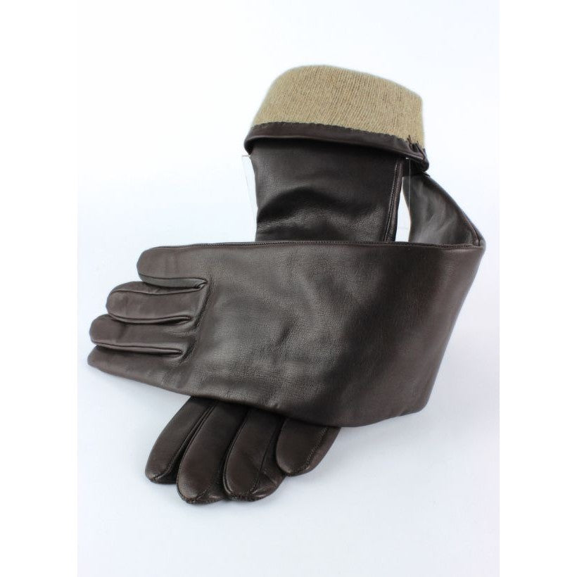 Gants longs femme 6” – Cuir Marron foncé Doublé cachemire