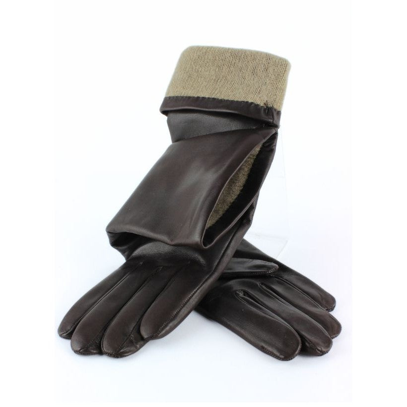 Gants longs femme 6” – Cuir Marron foncé Doublé cachemire