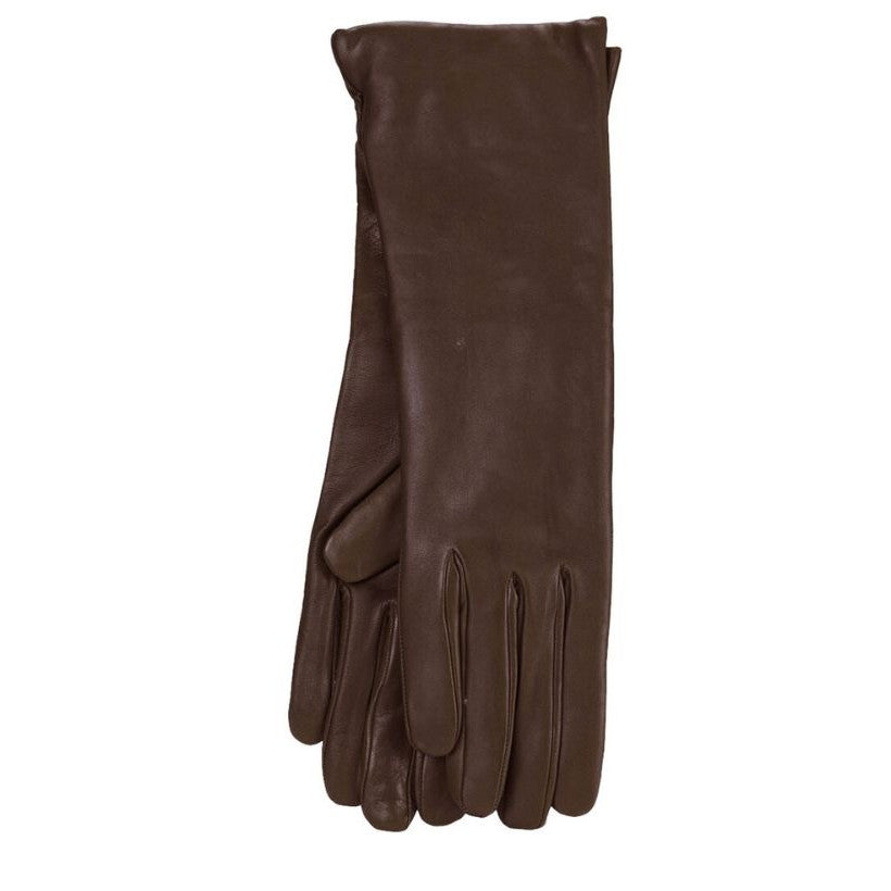 Gants longs femme 6” – Cuir Marron foncé Doublé cachemire