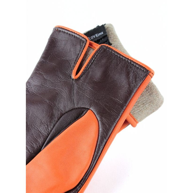 I-Glove Lady Doublé Cachemire – Orange & Marron Foncé