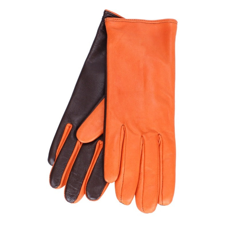 I-Glove Lady Doublé Cachemire – Orange & Marron Foncé