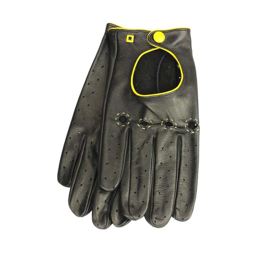 Michael – Gants de conduite en cuir Noir / Jaune