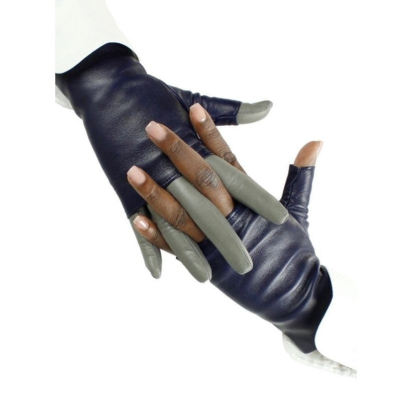 🔵 POSH Bleu Marine – Gants Sans Doigts en Cuir