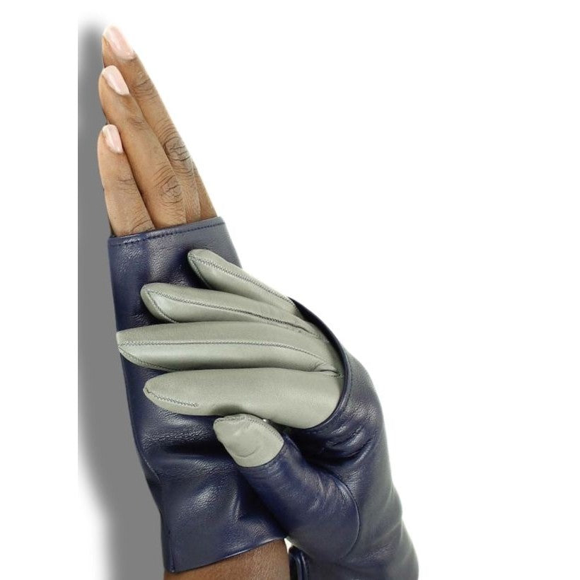 🔵 POSH Bleu Marine – Gants Sans Doigts en Cuir
