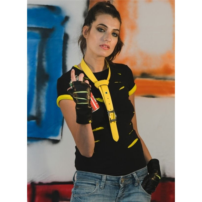 ⚡ POSH RIP – Gants Sans Doigts en Cuir avec Découpes et Couleur Contrastée