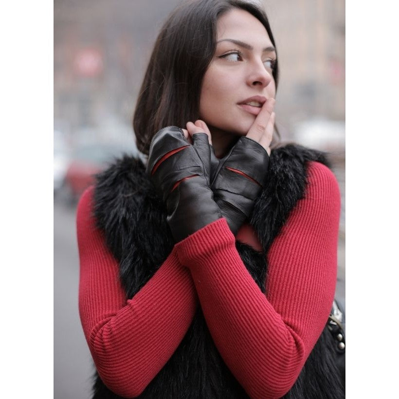 ⚡ POSH RIP – Gants Sans Doigts en Cuir avec Découpes et Couleur Contrastée