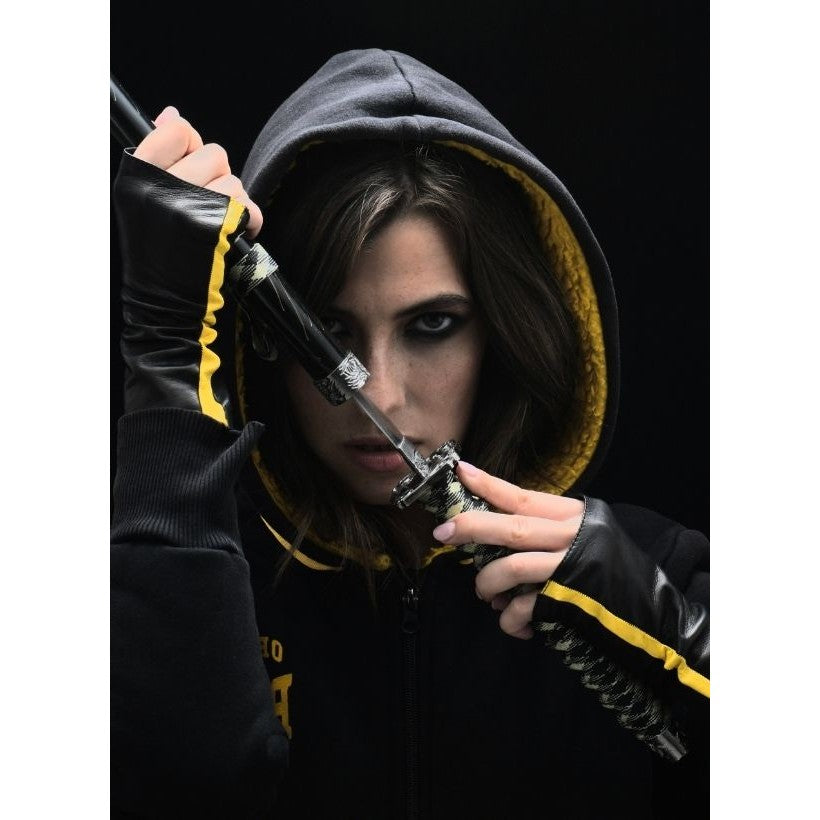 ⚡ POSH STRIPE – Gants Sans Doigts en Cuir à Bande Contrastée