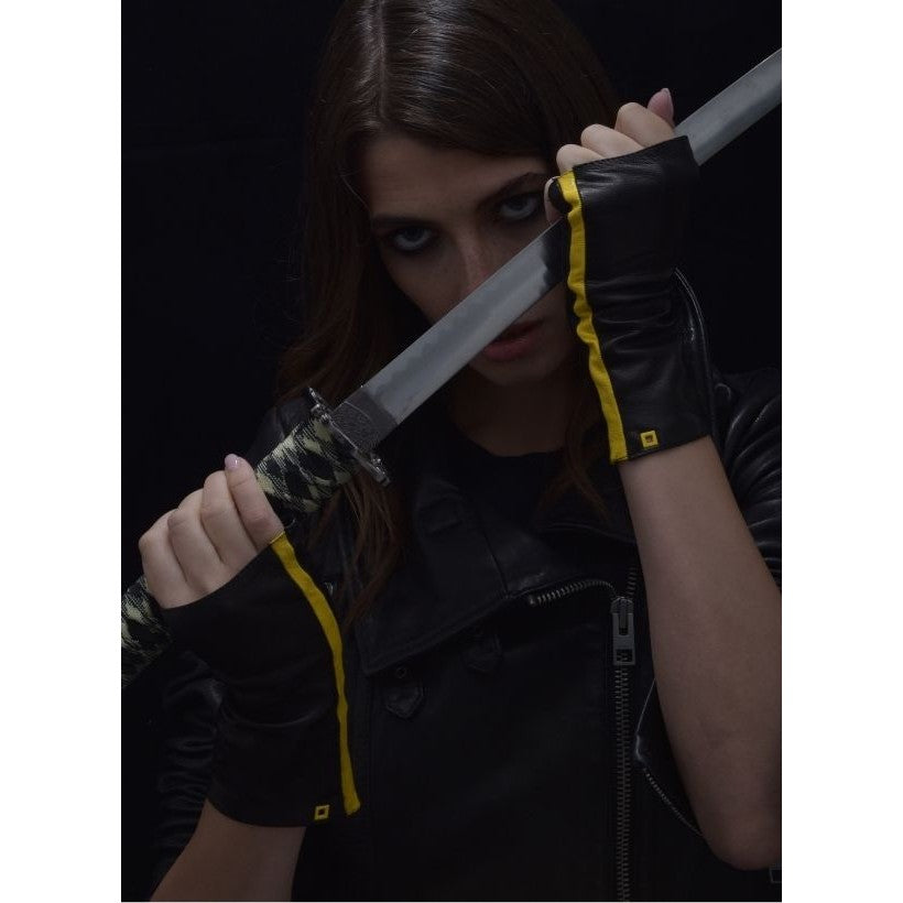 ⚡ POSH STRIPE – Gants Sans Doigts en Cuir à Bande Contrastée