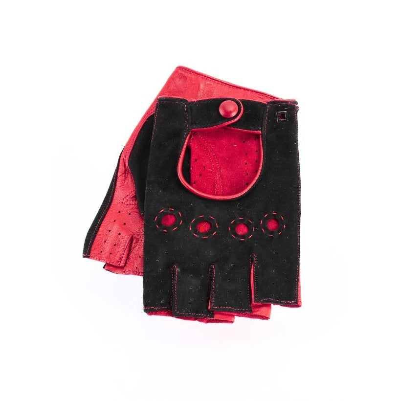 Lewis Fingerless – Mitaines homme cuir – Rouge Ferrari & Noir